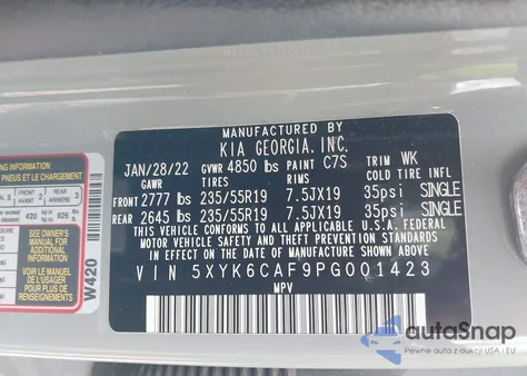 2023 Kia Sportage X-Line z USA, uszkodzony, nr VIN 5XYK6CAF9PG001423